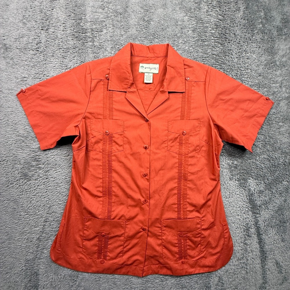 Mojito Ladies Guayabera Shirt Orange Red Short Sleeve Womens M Cotton Blend